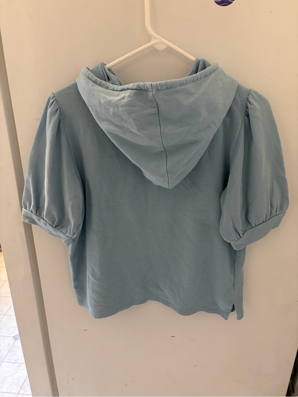 LOFT Light Blue Puff-Sleeve Hoodie Top - Picture 2 of 4